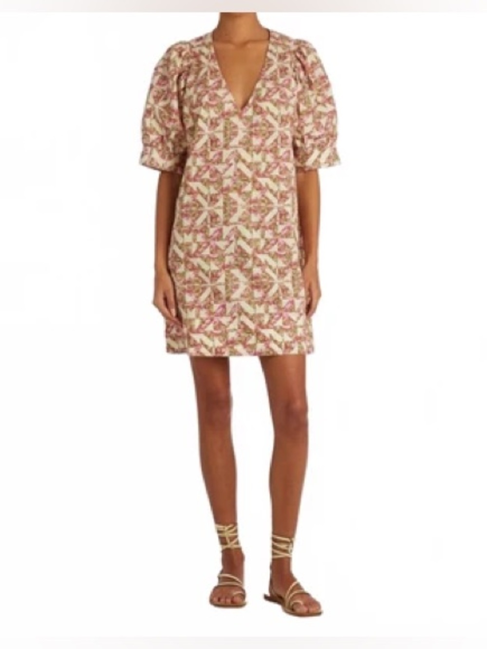 Marie Oliver Ola V Neck Block Print Mini Dress